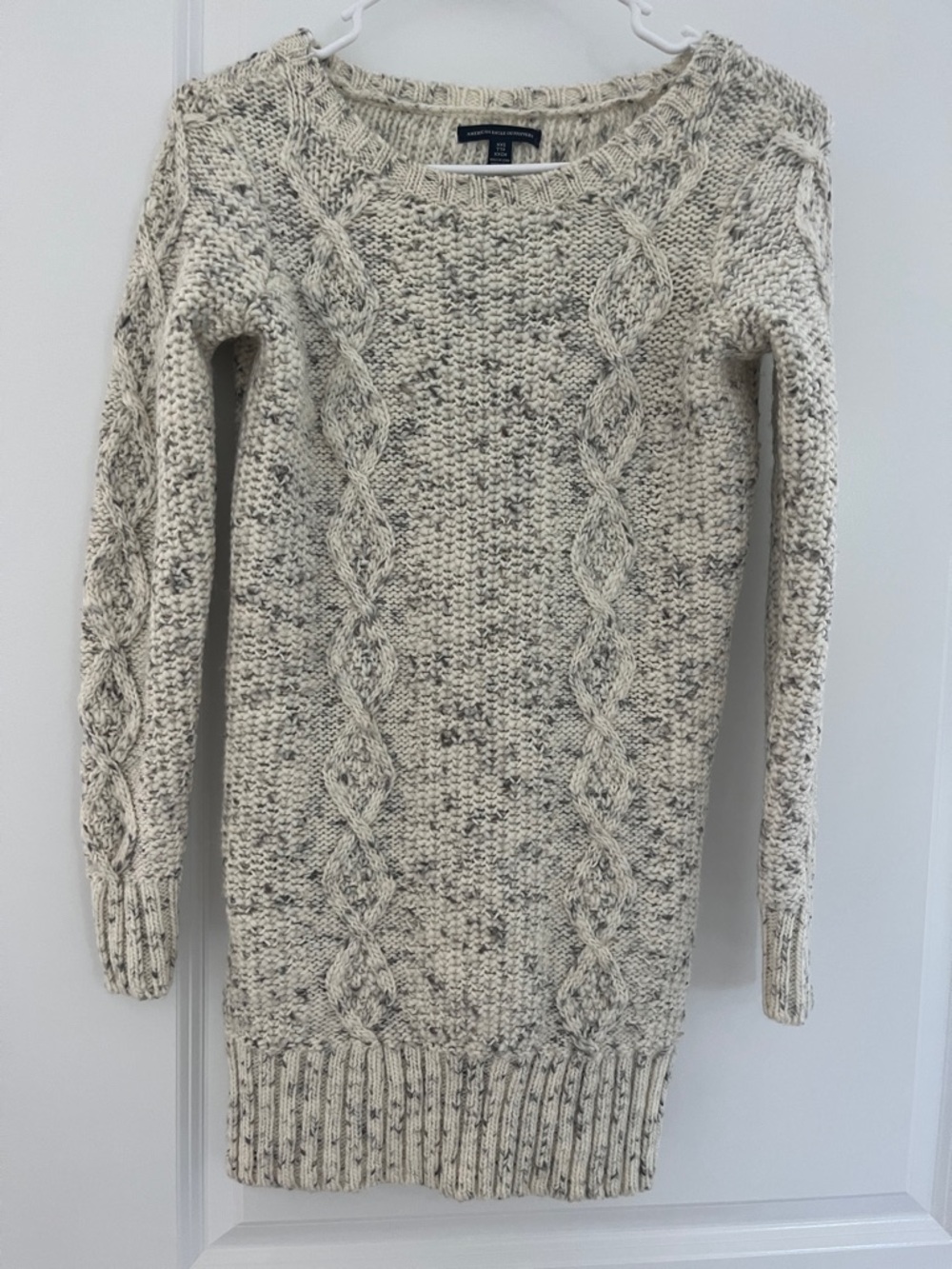 American Eagle Outfitters Cream Speckle Cable Knit Scoop Sweater